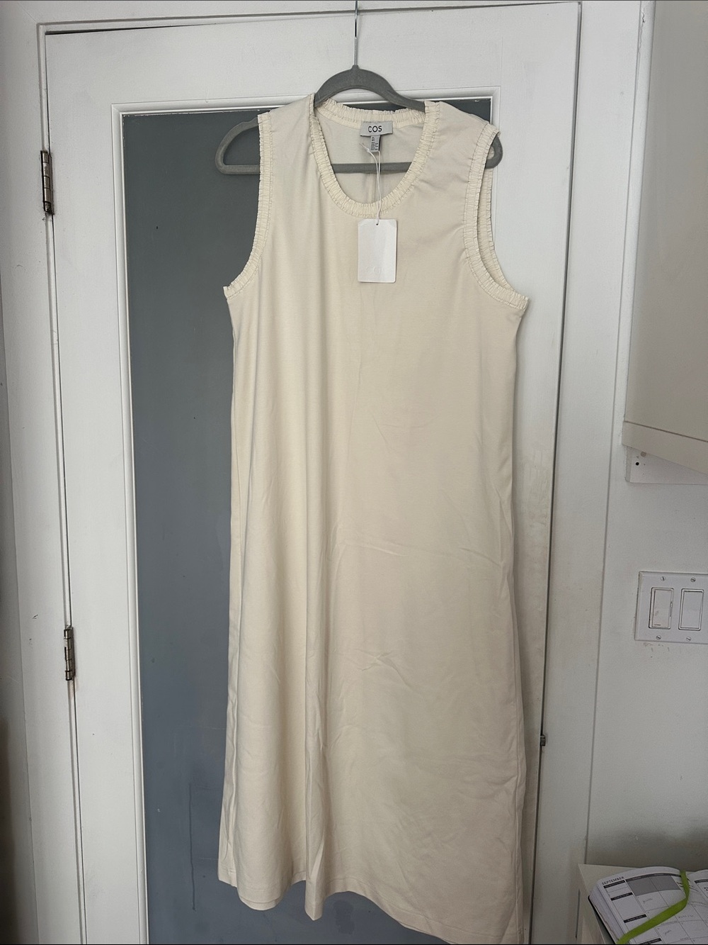 COS Sleeveless A-Line Midi Dress in Cream